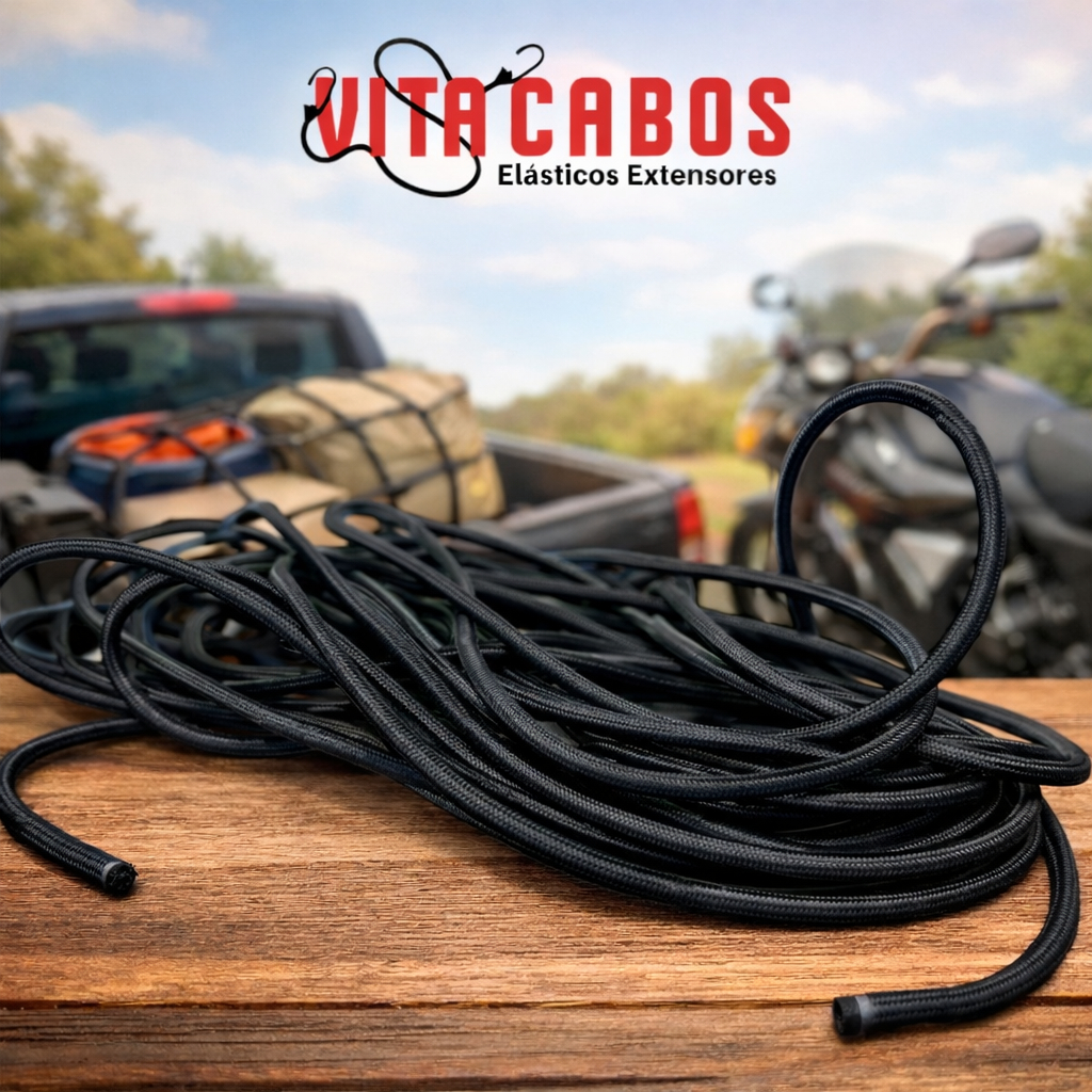 Corda Elástica 20m Preta Reforçada para Amarraç