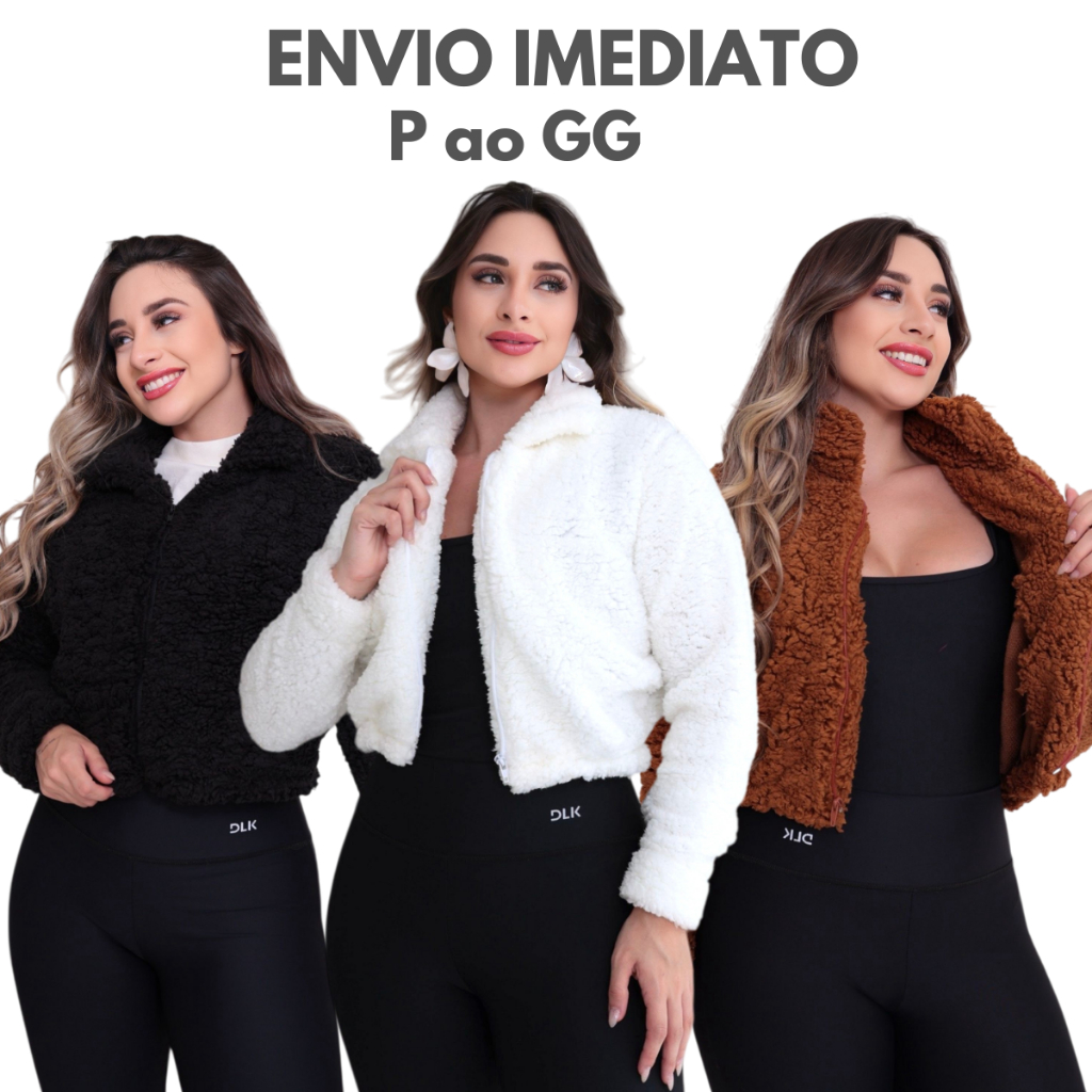 Casaco Teddy De Pelinho Gola Jaqueta Curta Feminin
