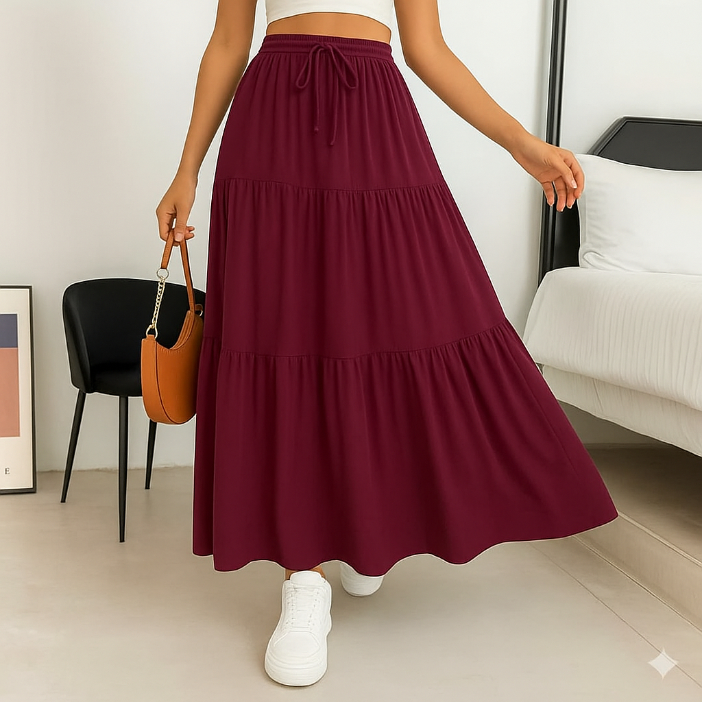 Saia Três Marias Longa 3 Camadas Cintura Com Elá
