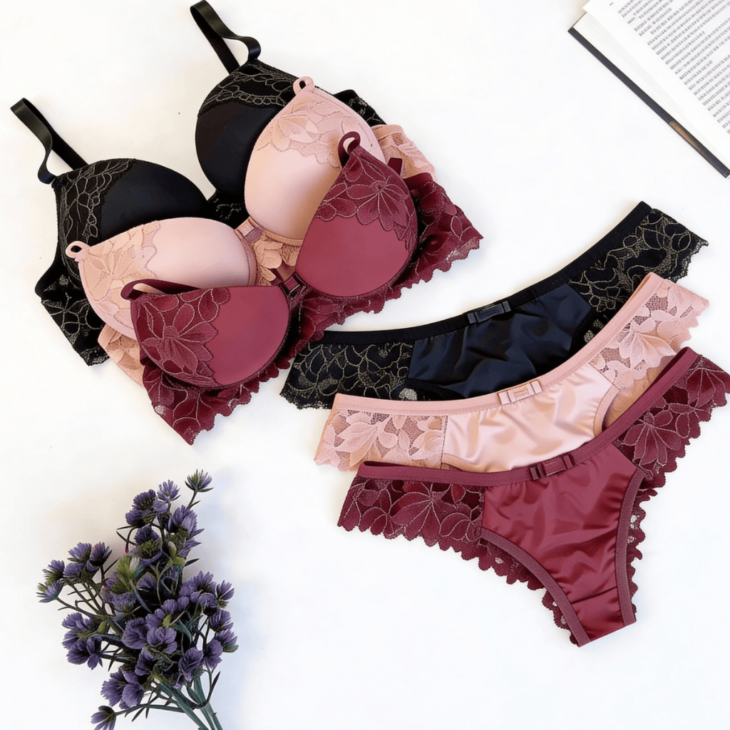 Kit 3 Conjuntos Lingerie Calcinha e Sutiã de Bojo