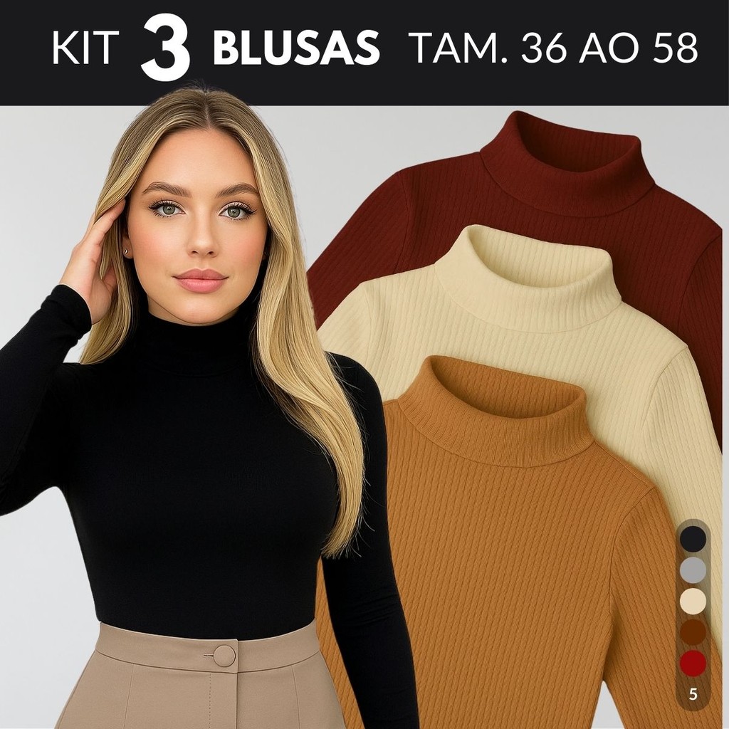 KIT 3 Blusa Termica Feminina Blusa De Frio Feminin
