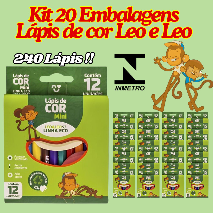 Kit 20 Embalagens Mini Lápis de Cor LeoELeo 240 L