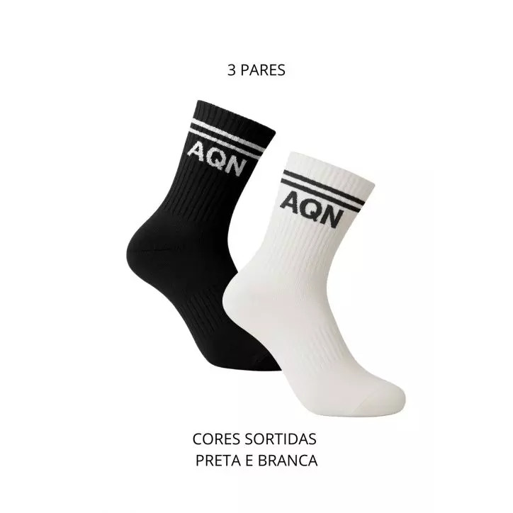 Kit 3 Meia Cano Médio Feminino AQN SPORT