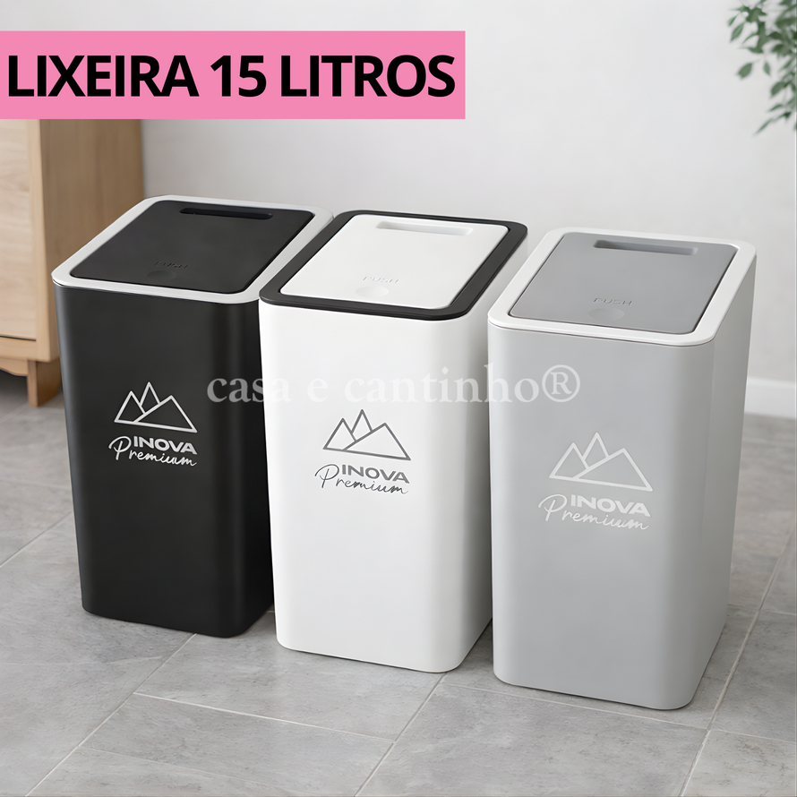 Lixeira Compacta 15L com Tampa Click Premium Para 