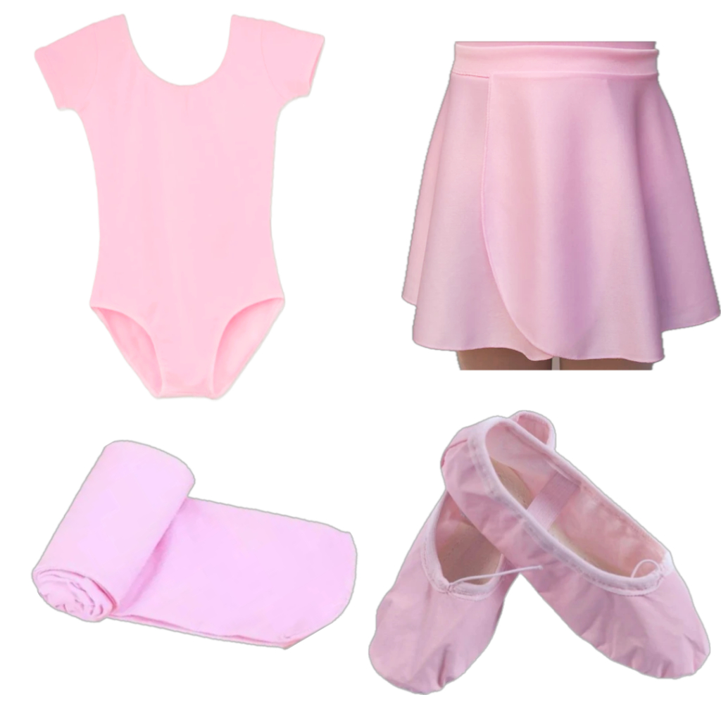 Kit Ballet Infantil Com 4 Itens: Collant Meia Mang