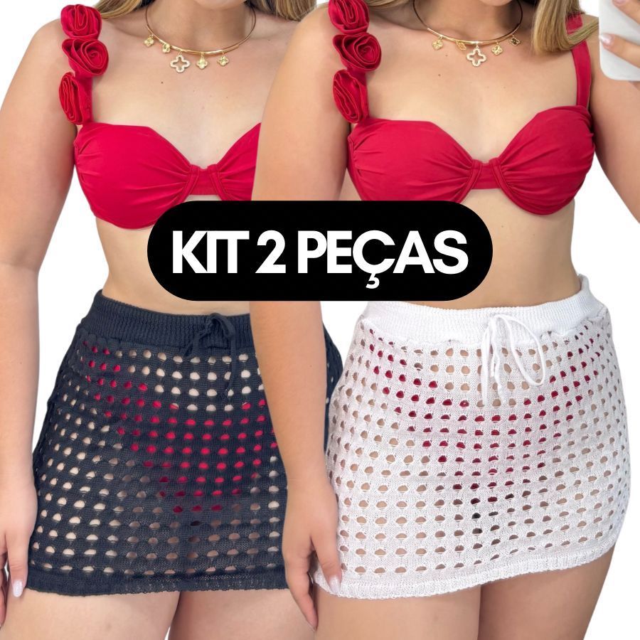 KIT 2 Saias CURTA Tricot Furadinha 1 Peça  Saída