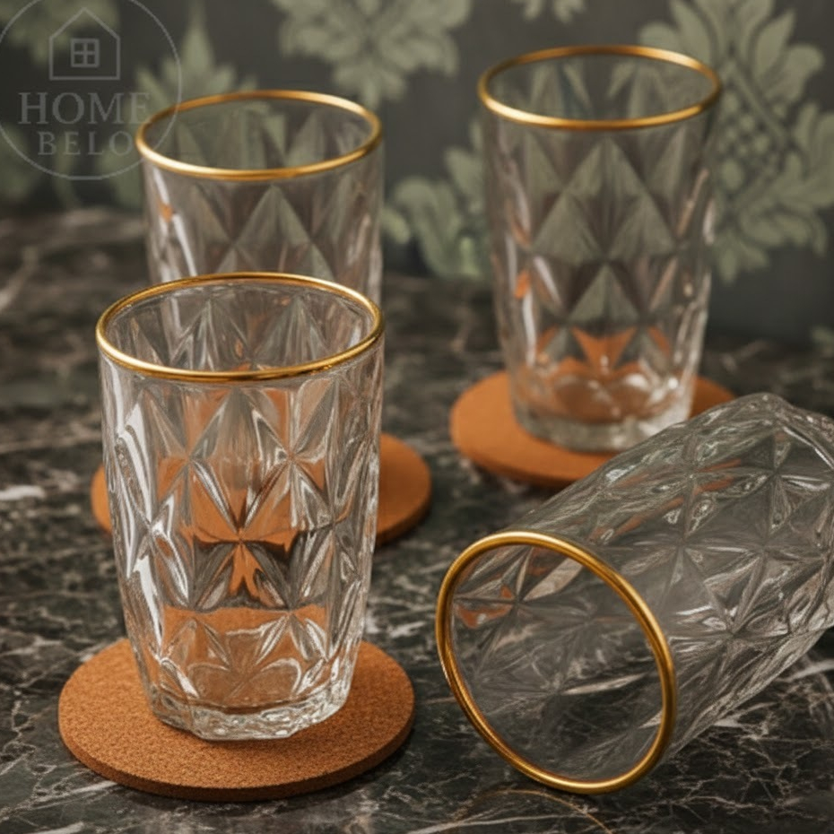 Jogo Com 6 Copos Borda Dourada 350ML