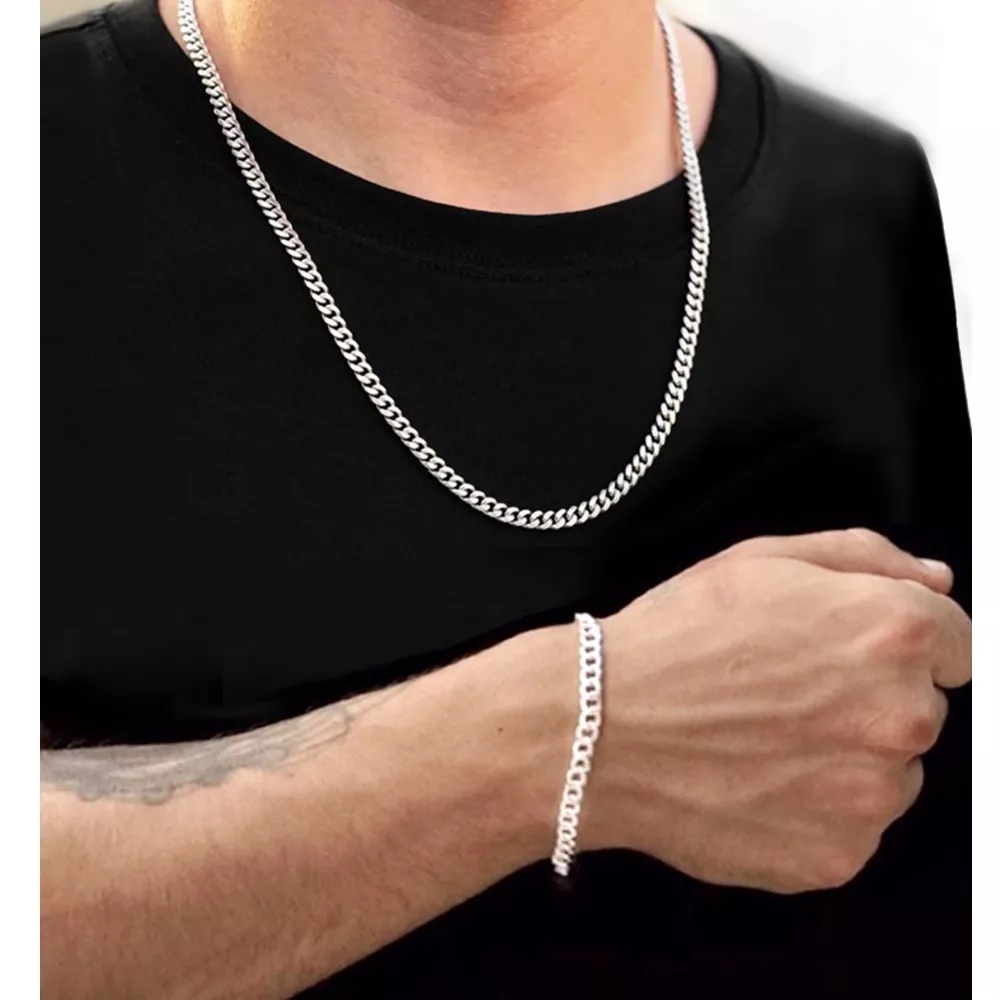 Kit Conjunto Corrente + Pulseira cordão Masculino