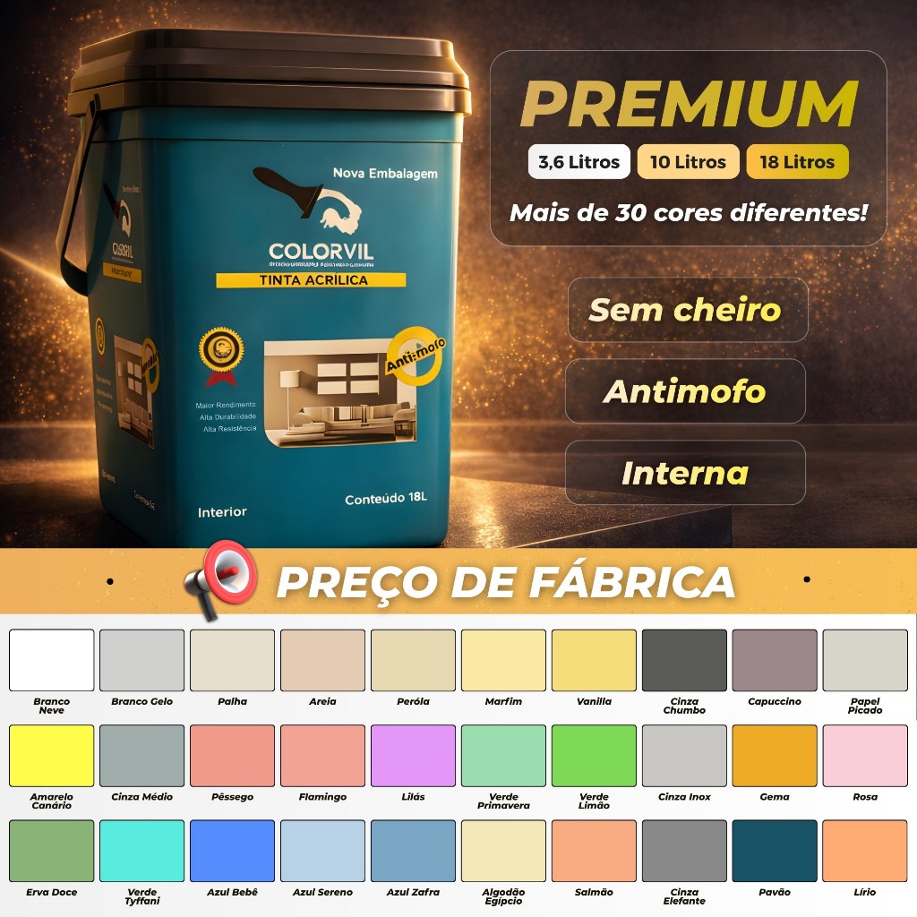 Tinta Parede Acrílica 18 10 3,6 litros Colorvil S
