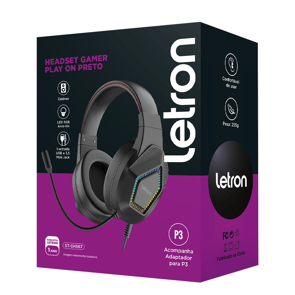 Headset Fone De Ouvido Gamer Play ON LED RGB Arco-