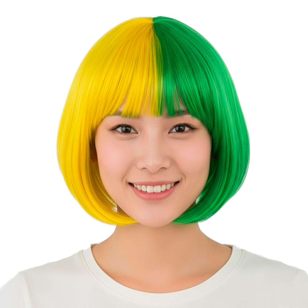 Peruca Brasil Curta Amarelo e Verde Sintética
