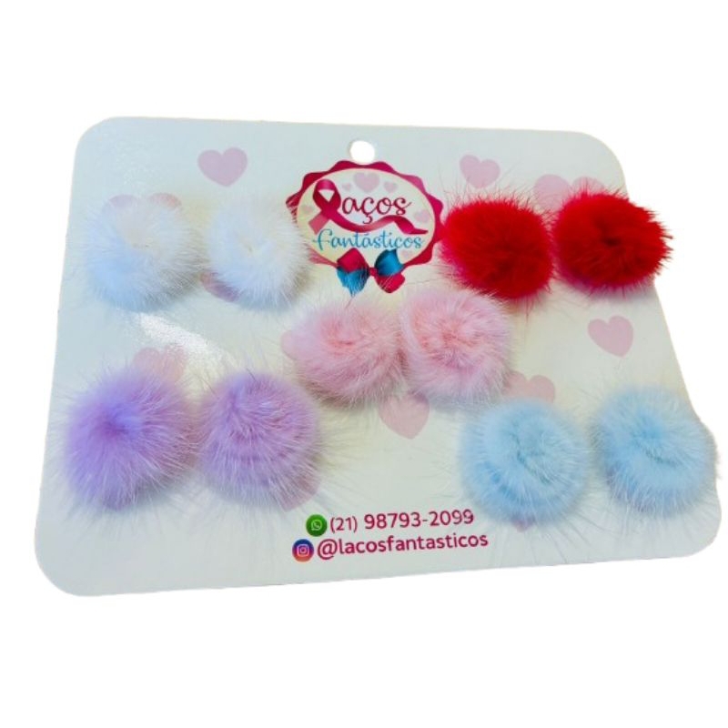 Brinco de Pompom Fofo Colorido | Brinco Pelúcia L