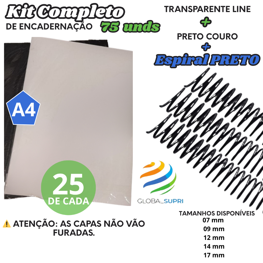 Kit p/ Encadernação 75 un | 25 Capas A4 TRANSPAR