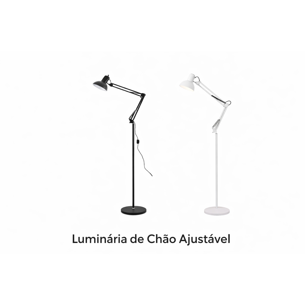 Luminária de Chão Articulada 1,8m em Metal, Cúp