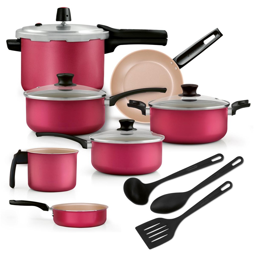 Jogo de Panelas Vermelho 10 Peças Antiaderente Al