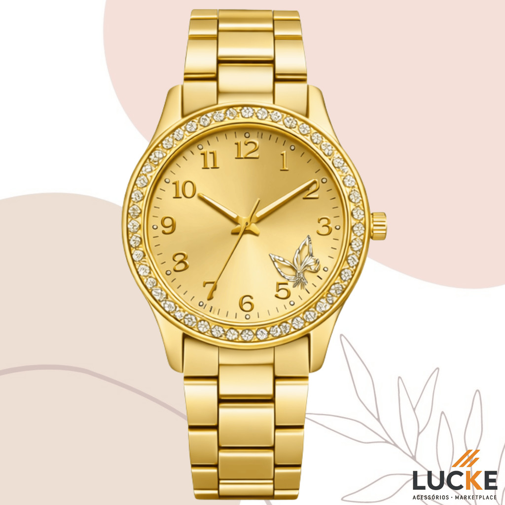 Relógio Feminino Dourado Banhado a Ouro 18K Resis