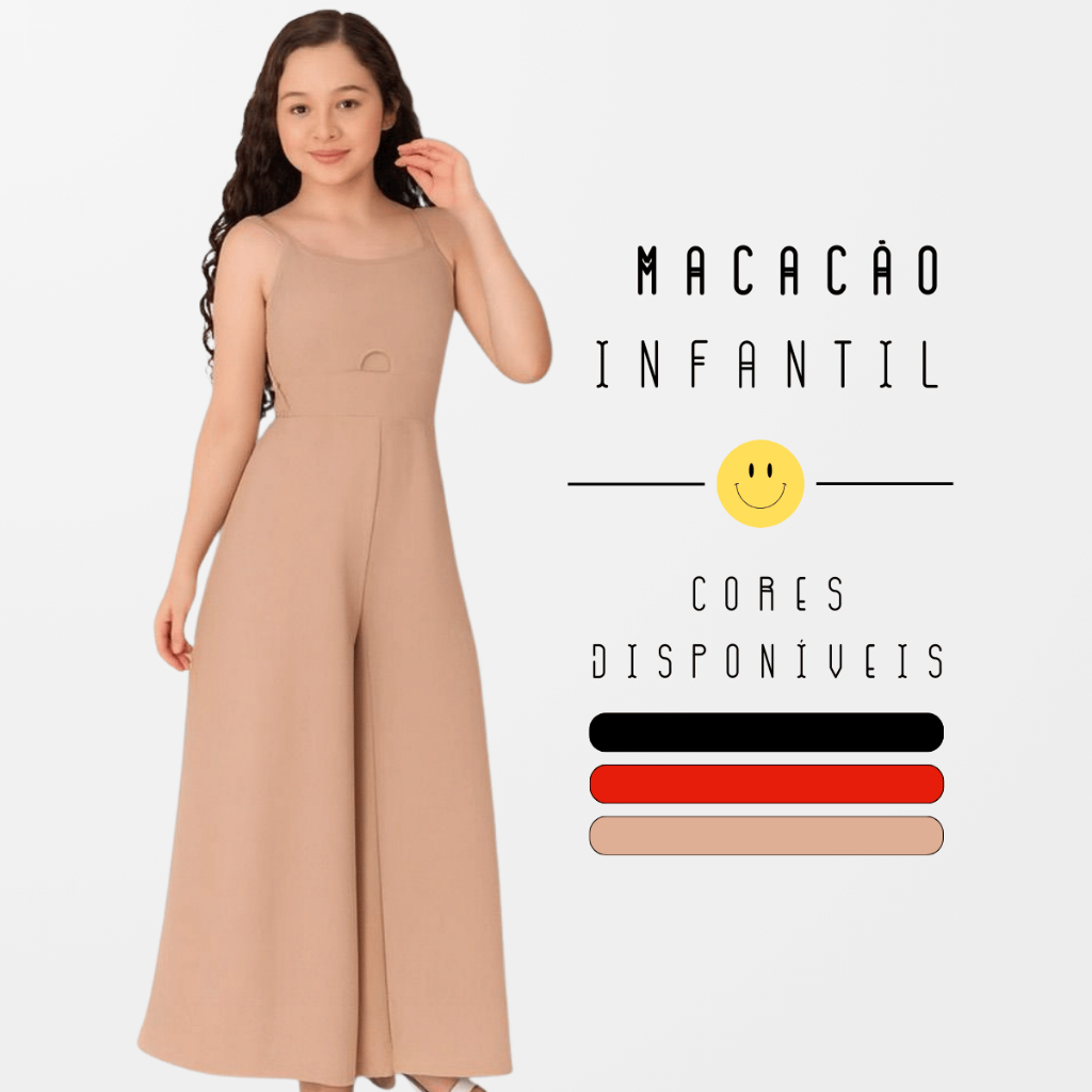 Macacão Infantil Menina Amarração Elegante Moda