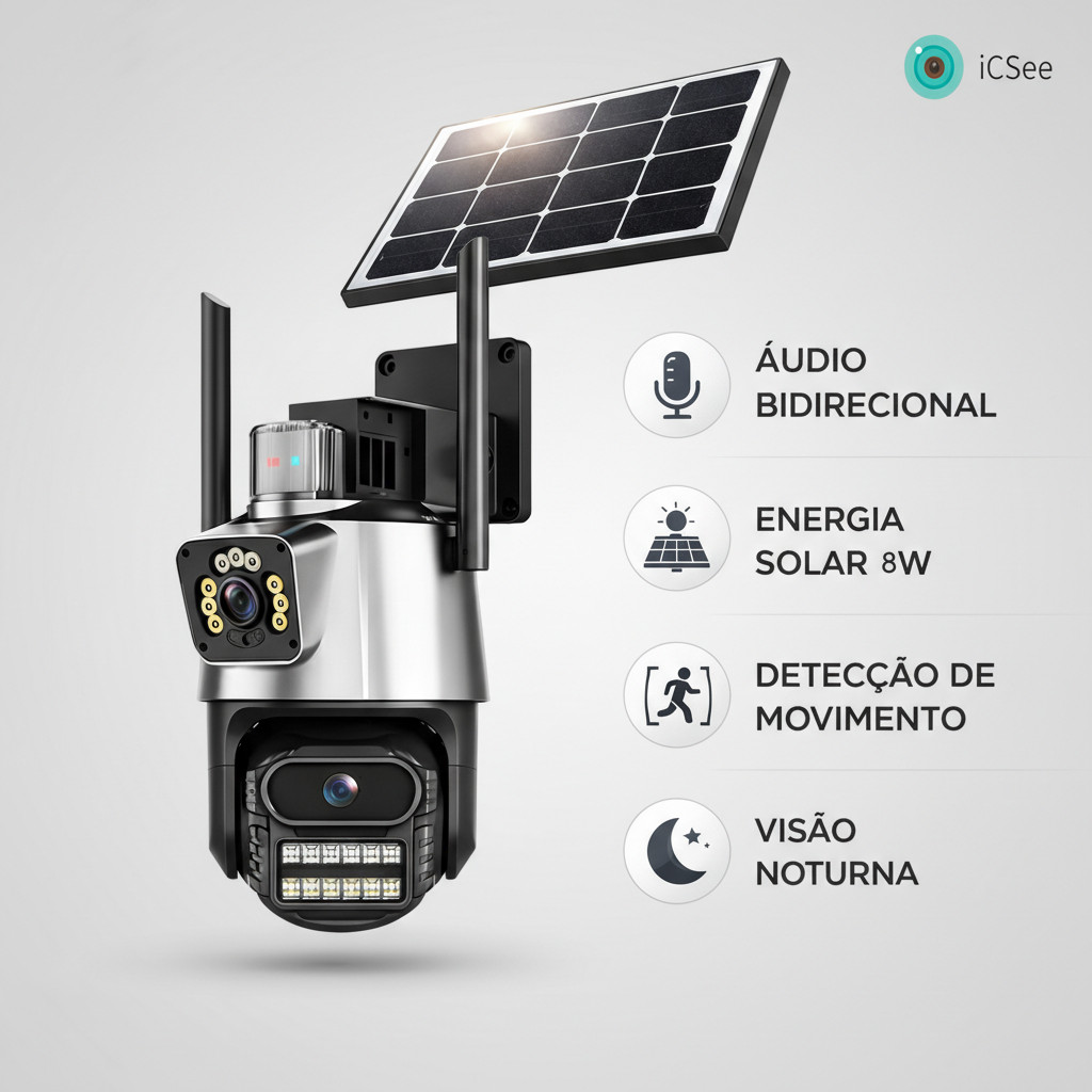 Câmera 4G Solar WiFi Segurança Externa com Siren