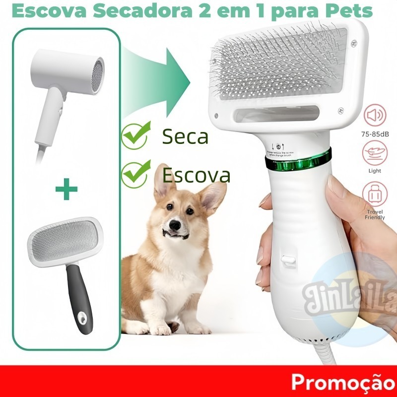 Escova Secadora Pet 110V- 2 EM 1 Seca Remove Pelos