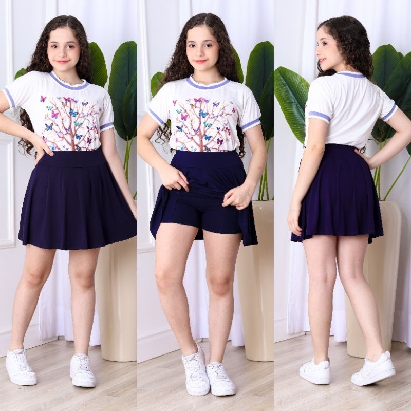 Short Saia Infantil Juvenil Plissado  com bolso Vi