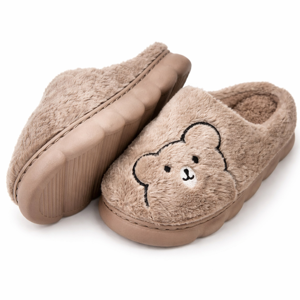 Pantufa de Ursinho Sola Borracha Colorida Conforto