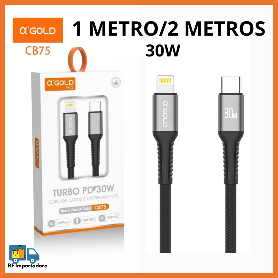 Cabo Carregador iPhone USB-C + Tipo-C Turbo 30W 1M