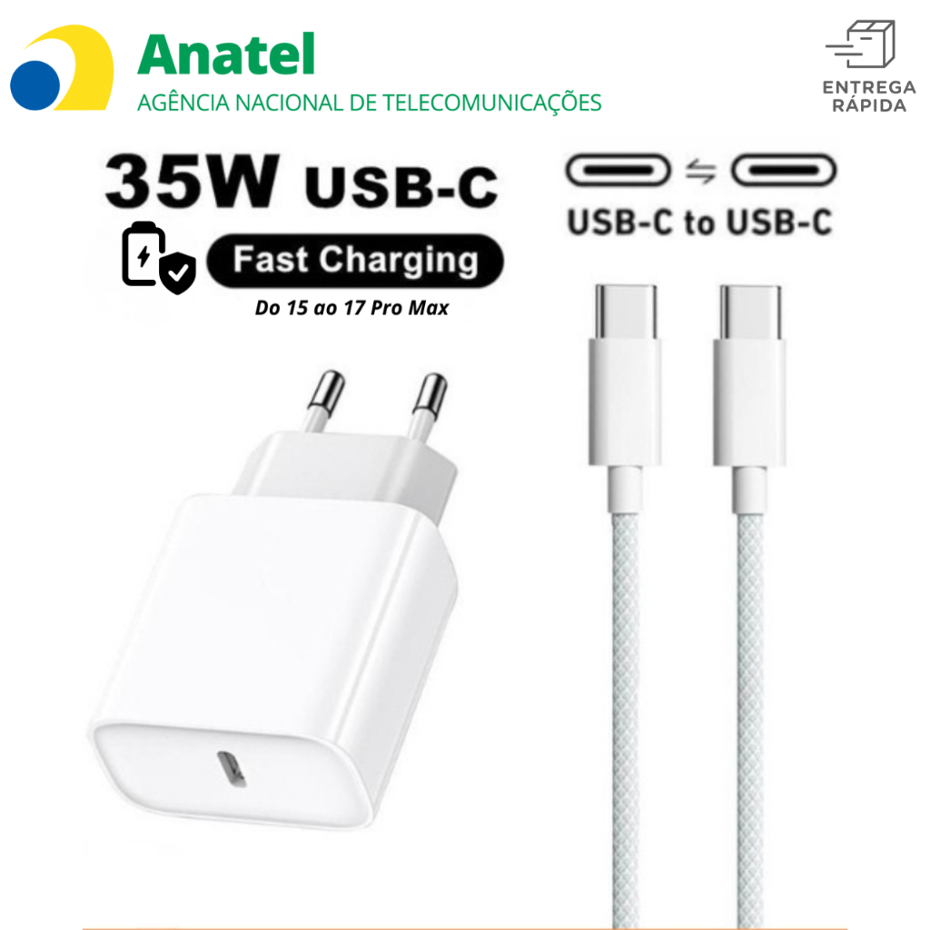 Carregador 35W iPhone 15 Pro Max Turbo Fonte USB-C