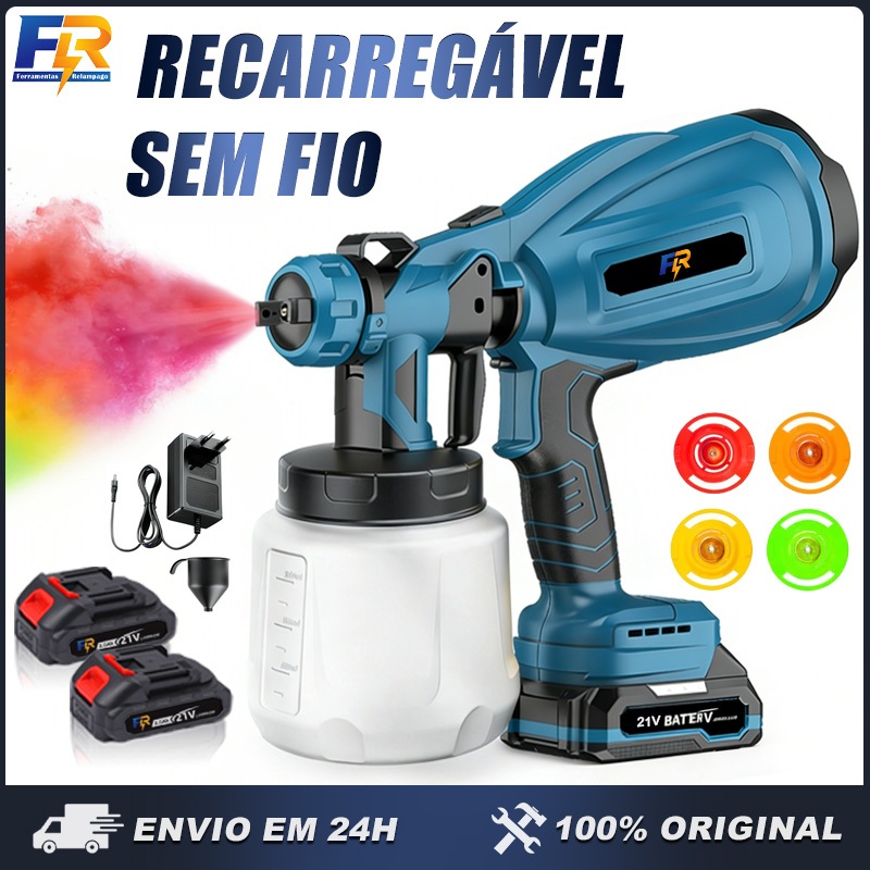 Pistola de Pintura Elétrica Portátil Sem Fio 21V