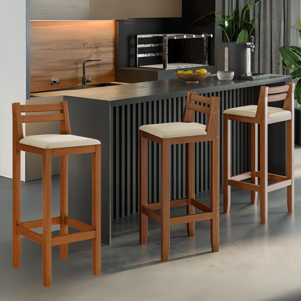 Kit 3 Un Banqueta Ibiza 98 cm Altura Total /Altura