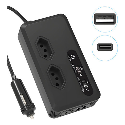 Inversor para Carro 12v 220v Veicular 200w 2 USB 2
