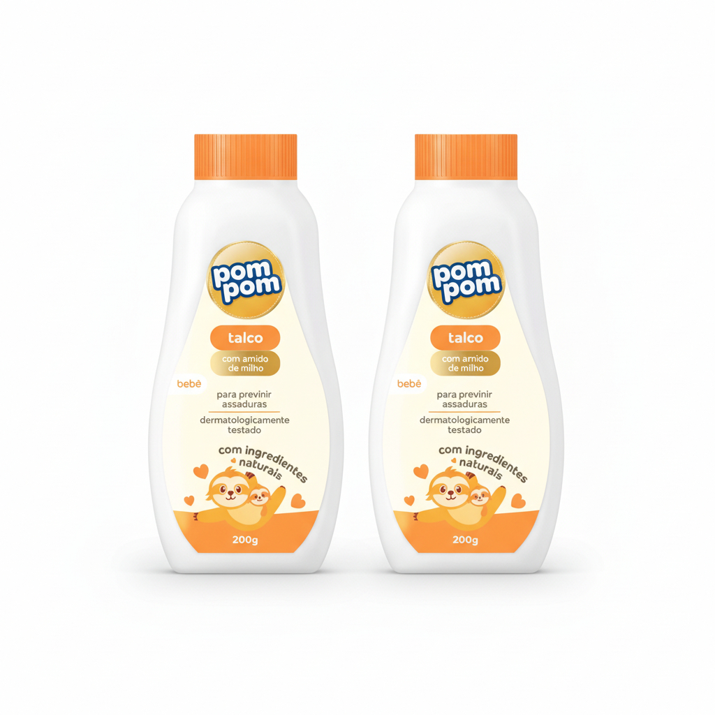 Pack 2x Talco Infantil Pom Pom 200g- Pele Sequinha