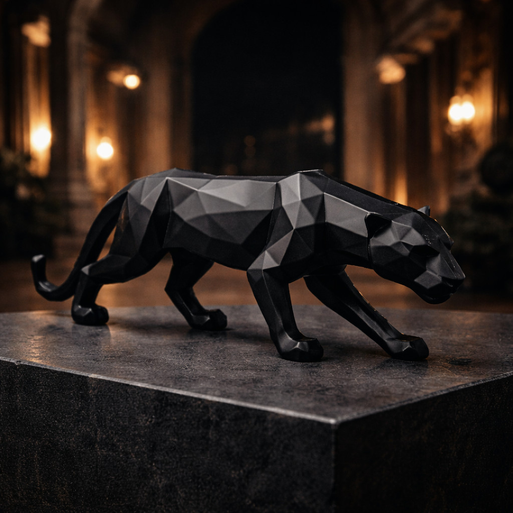 Escultura Pantera Negra Geométrica Estatueta De D