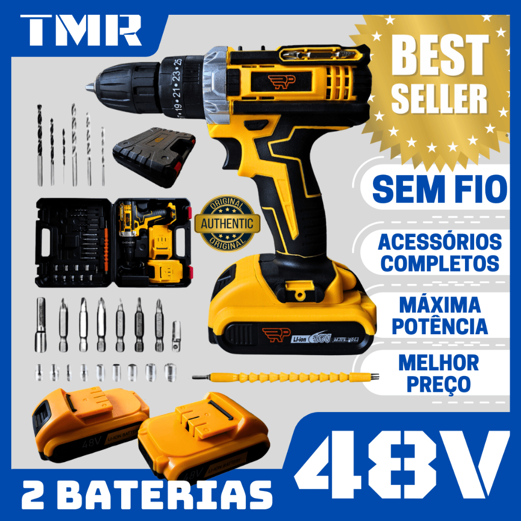 Furadeira Parafusadeira Elétrica 2 Baterias 10mm 