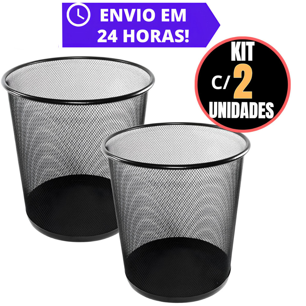 Kit Com 2 Lixeiras Metal 10 Litros Aramado Cesto L