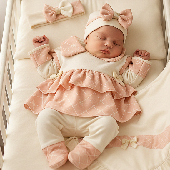 Saída de Maternidade Menina Luxo 5 Peças 100% Al