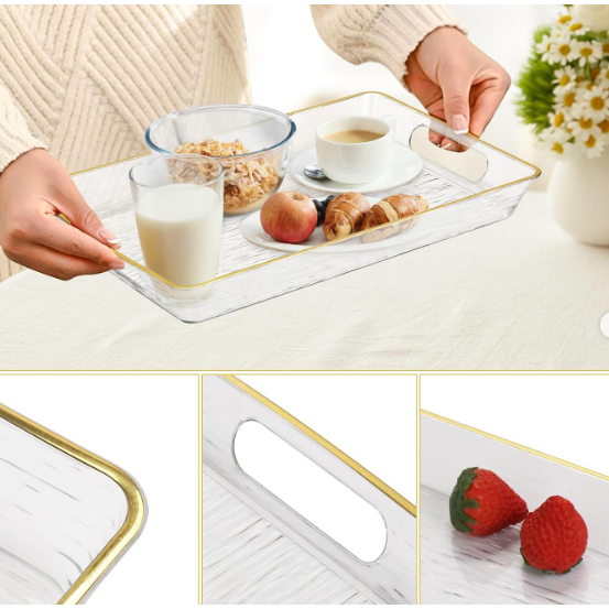 Bandeja Decorativa de Acrílico com Alças Dourada