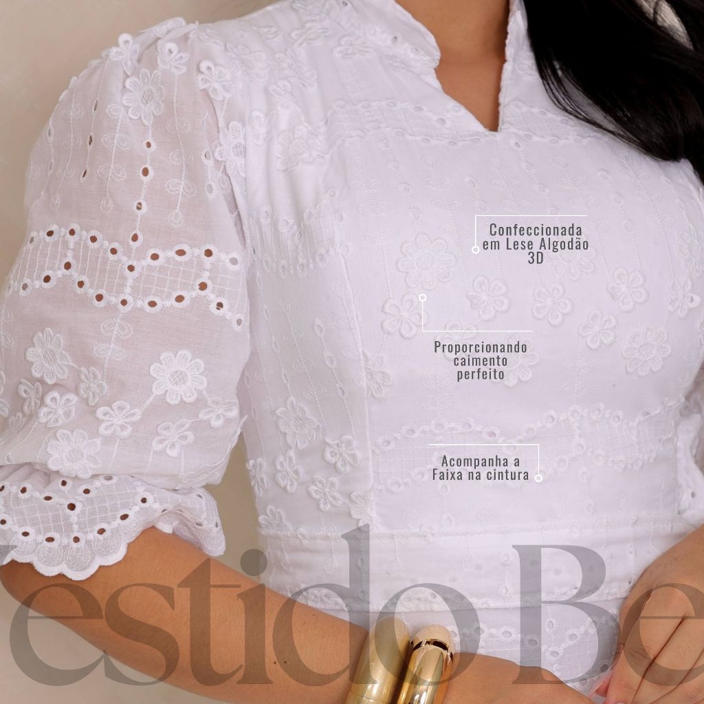 Vestido Bela Feminino Forrado em Lese Algodão Fes