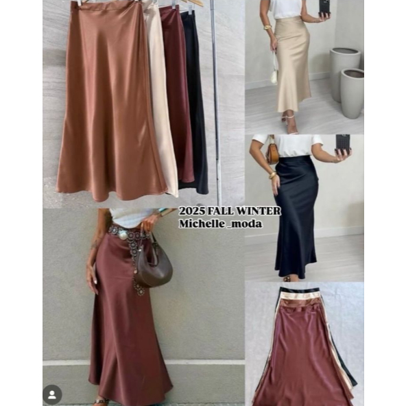 Saia Sereia de Cetim , Saia Preta Elegante para Us