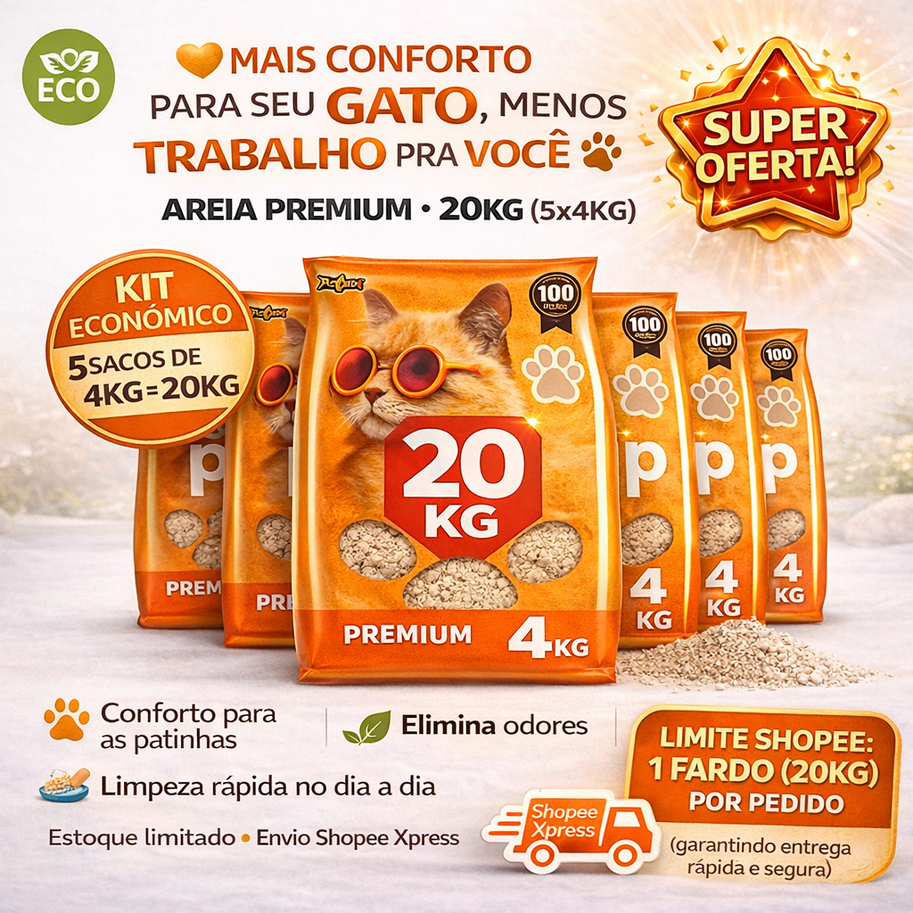 Kit 5 Areias Sanitárias POP STAR 20kg  Premium, A
