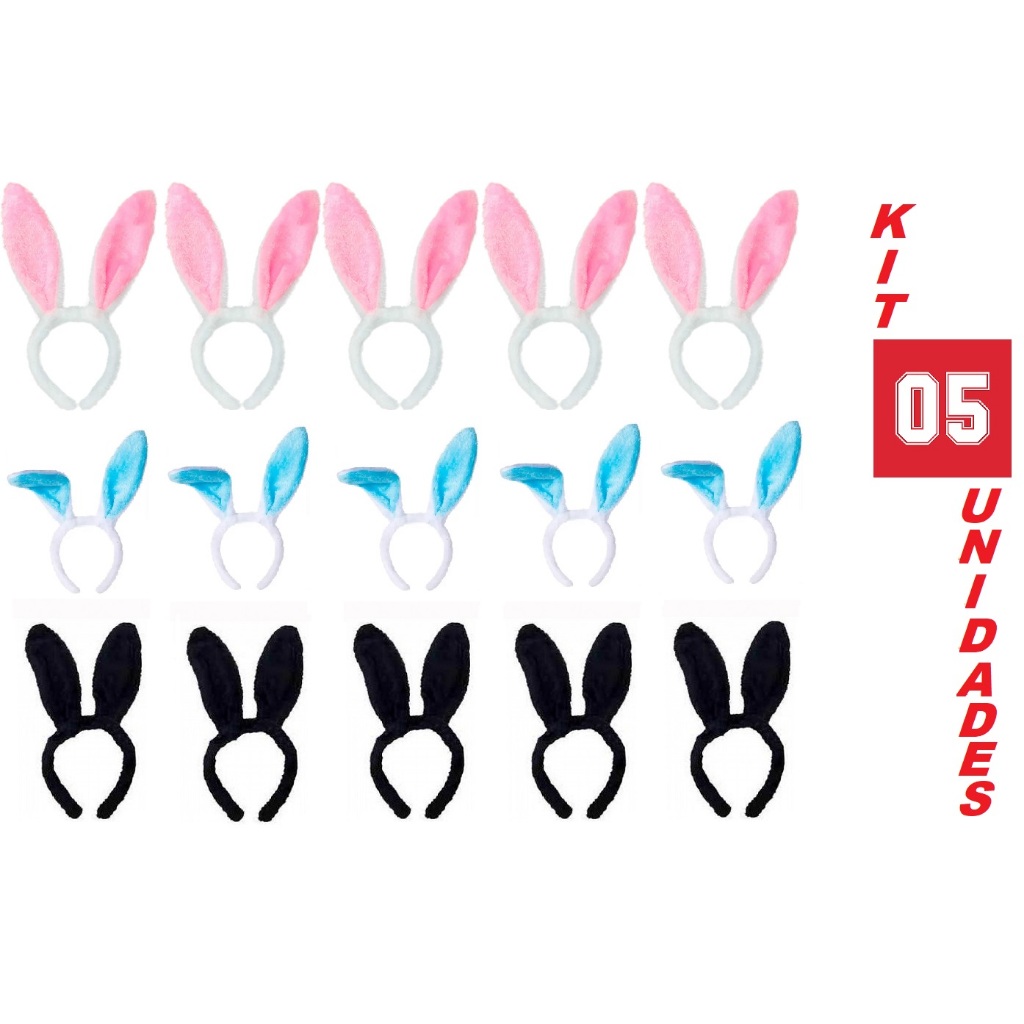 KIT 05 TIARAS ORELHA DE COELHO PÁSCOA FANTASIA