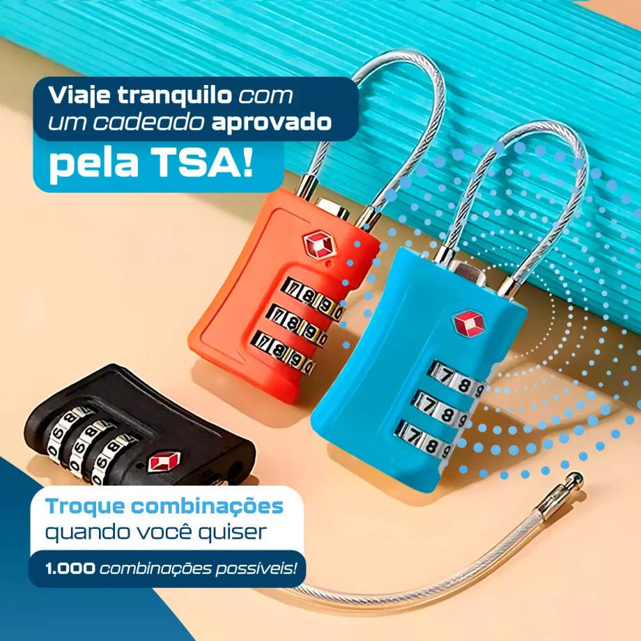Cadeado Tsa Senha Cabo Aço Mala Viagem Bagagem Ar