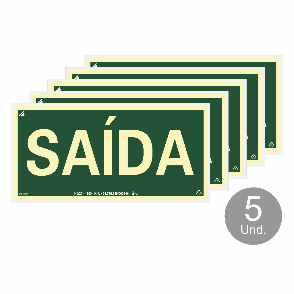 Kit 5 Placas de Sinalização Saída S12 Fotolumin
