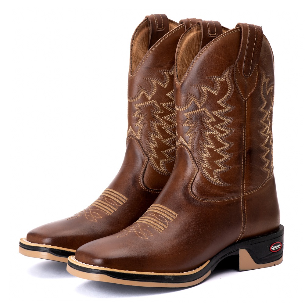 Bota Texana Campero Rodeio Country Couro Bico Quad