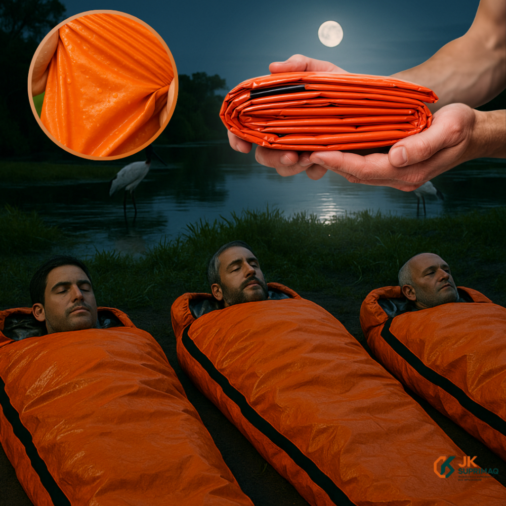 1 Saco de Dormir Laranja Aluminizado Isolante Kit 