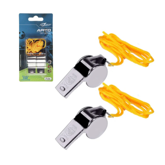 Apito Arbitro Juiz Metal Esporte c/ 2 Unidades 4cm