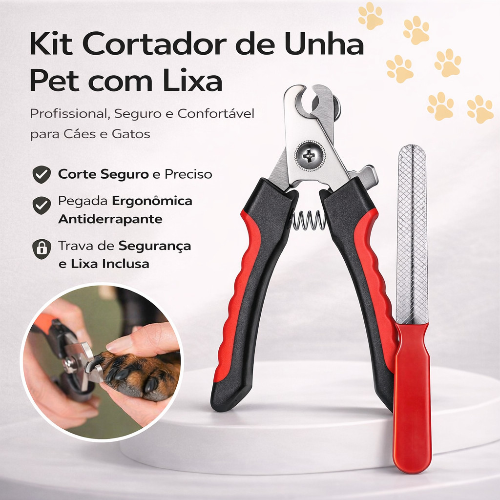 Kit Cortador de Unha Pet Profissional com Lixa | A