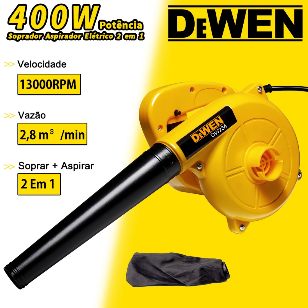 Soprador Aspirador Elétrico 13000RPM 2 em 1 Sopra