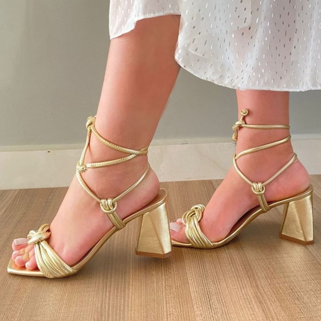 Sandália Feminina Dourada Salto Alto 8,0cm Confor