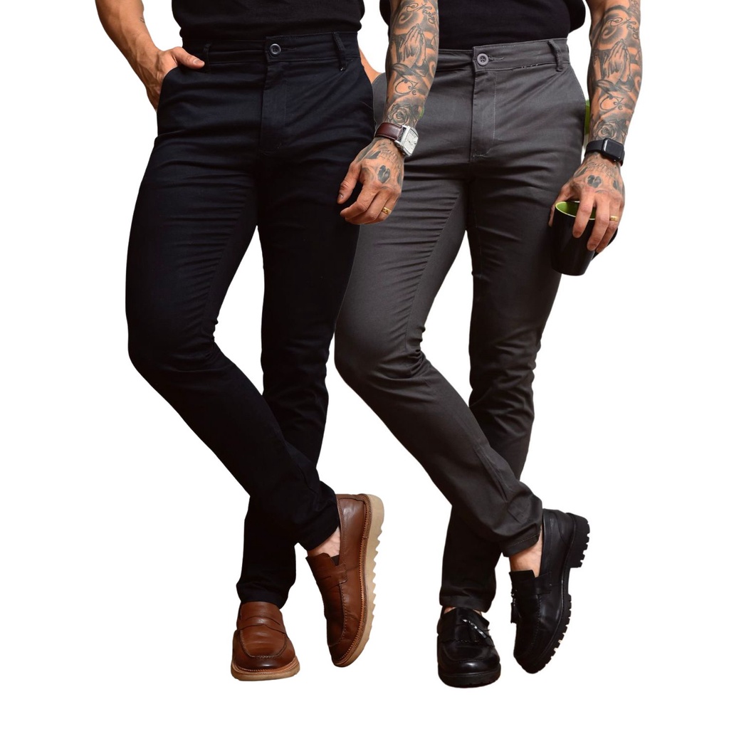 KIt 2 Calças Masculinas Sarja Alfaiataria Esporte