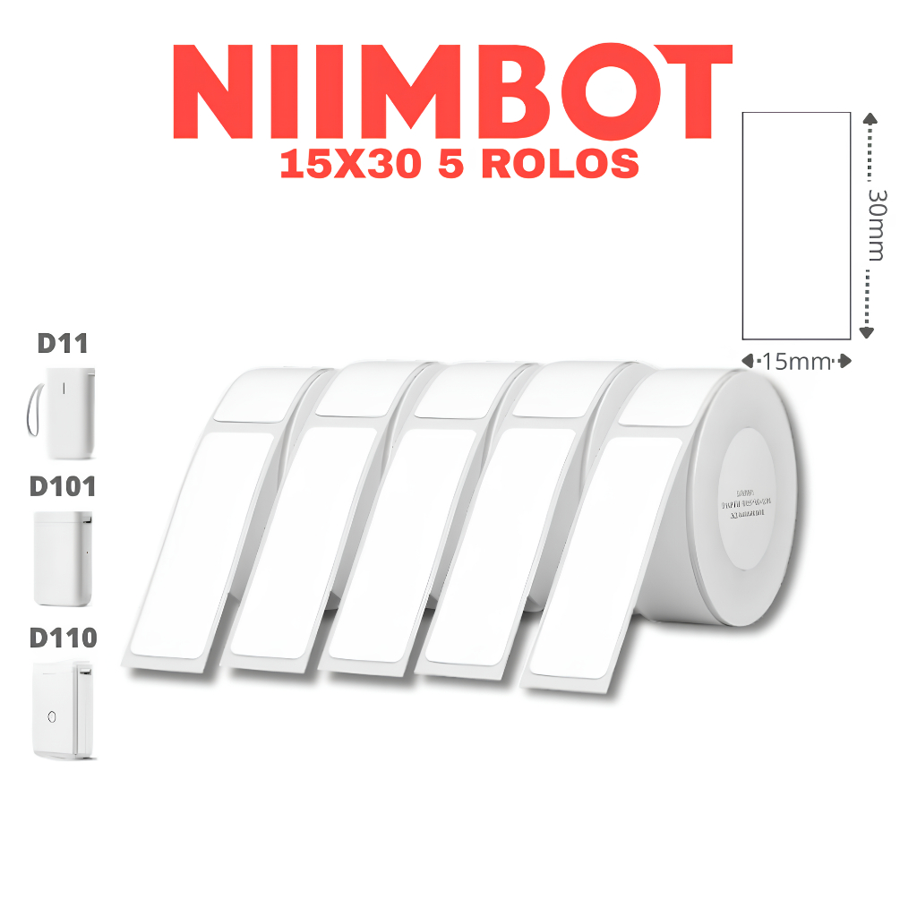 5 Rolos Papel Etiqueta Niimbot D110 D101 D11 15X30